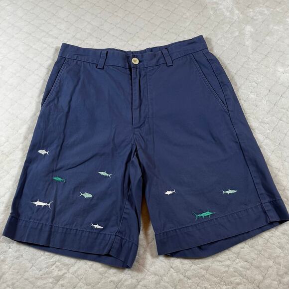 Mens Shorts Vinyard Vines Size 28 Chino Embroidery Sharks Blue Yellow - Picture 2 of 6